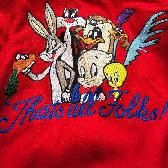 Vintage Varsity Jacket Looney Tunes Wool Leather Warner Bros Kids XS Embroidered - Picture 12 of 16